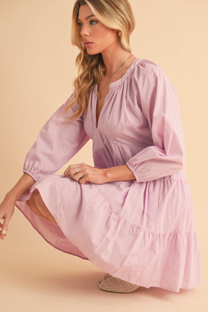 Aemi + Co Notched Balloon Sleeve Tiered Mini Dress-sassyexpress