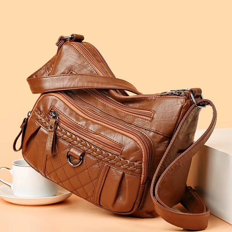 A Fashionable and Stylish PU Fabric Woven Design with Adjustable Shoulder Straps, Large Capacity WOMEN'S Crossbody Bag for Commu-sassyexpress