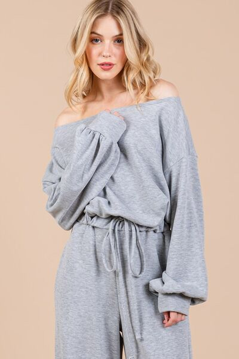 Ces Femme Boat Neck Long Sleeve Jumpsuit with Drawstring Detail-sassyexpress