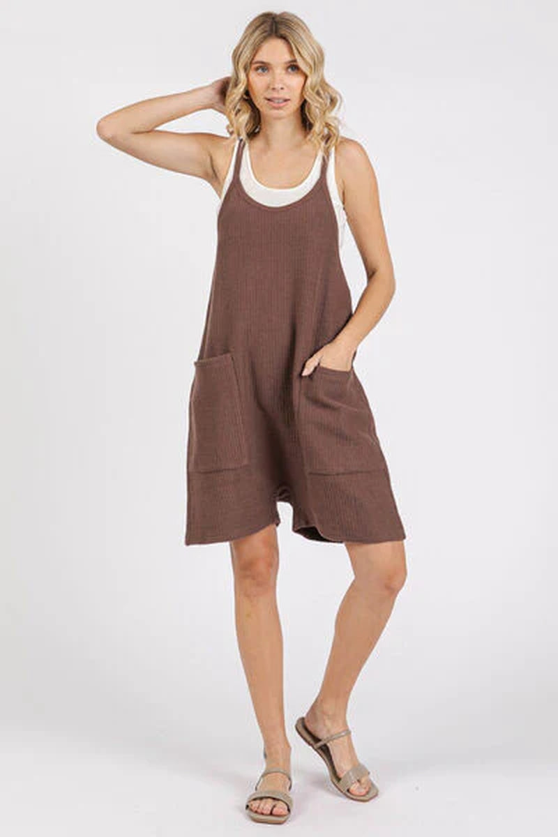 Mittoshop Scoop Neck Spaghetti Strap Overalls with Pockets-sassyexpress