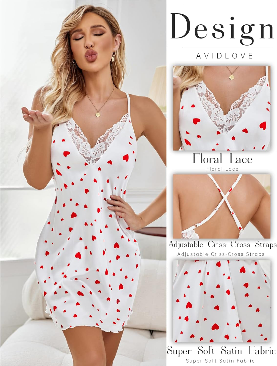 Silk Nightgown for Women Sexy Lingerie Dress Babydoll Lace Lingerie V Neck Sleeveless Nightgown-sassyexpress