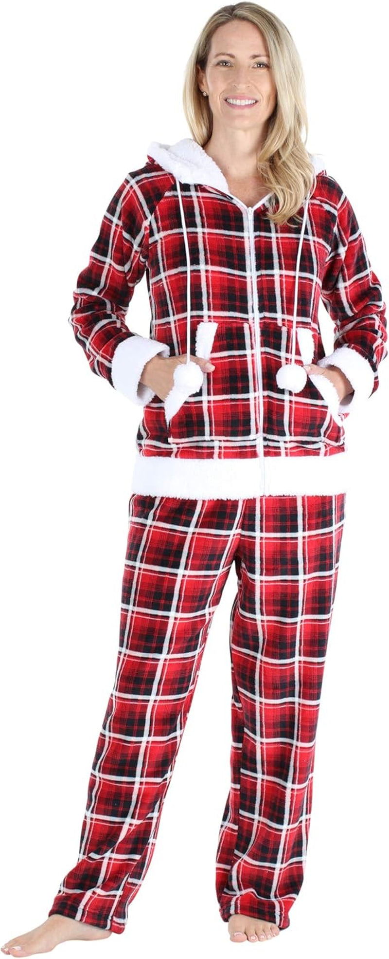 Women'S Fleece 2-Piece Button-Down Pajama Set-sassyexpress