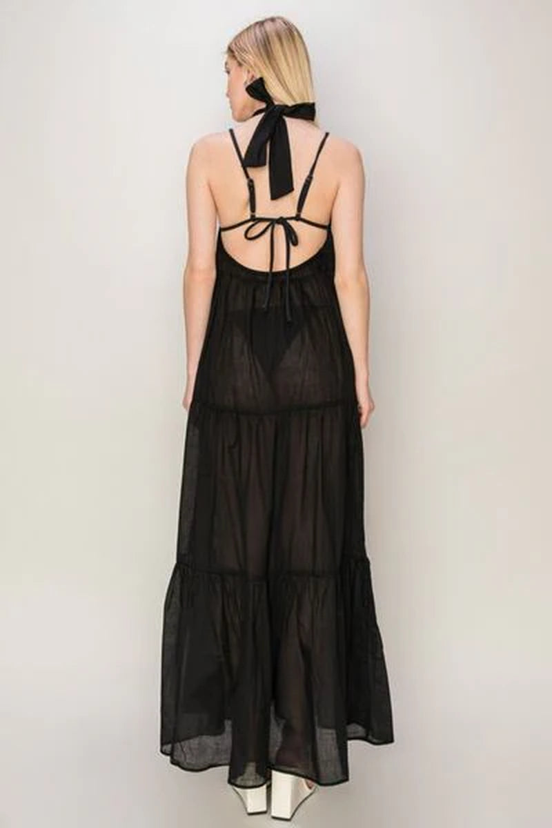 Halter Neck Cover up Maxi Dress-sassyexpress