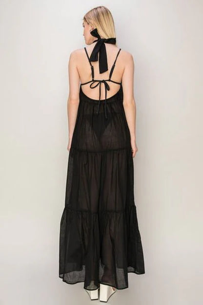 Halter Neck Cover up Maxi Dress-sassyexpress