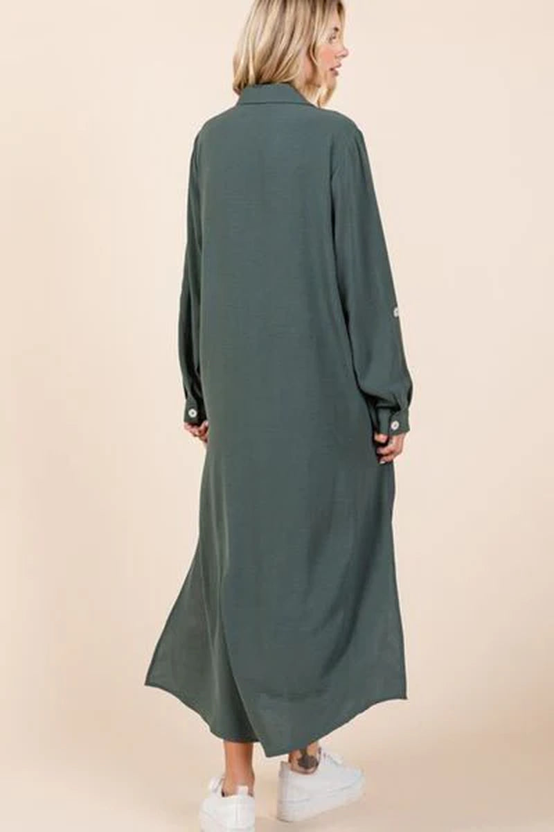 Mittoshop Airflow V-Neck Long Sleeve Button down Maxi Dress-sassyexpress