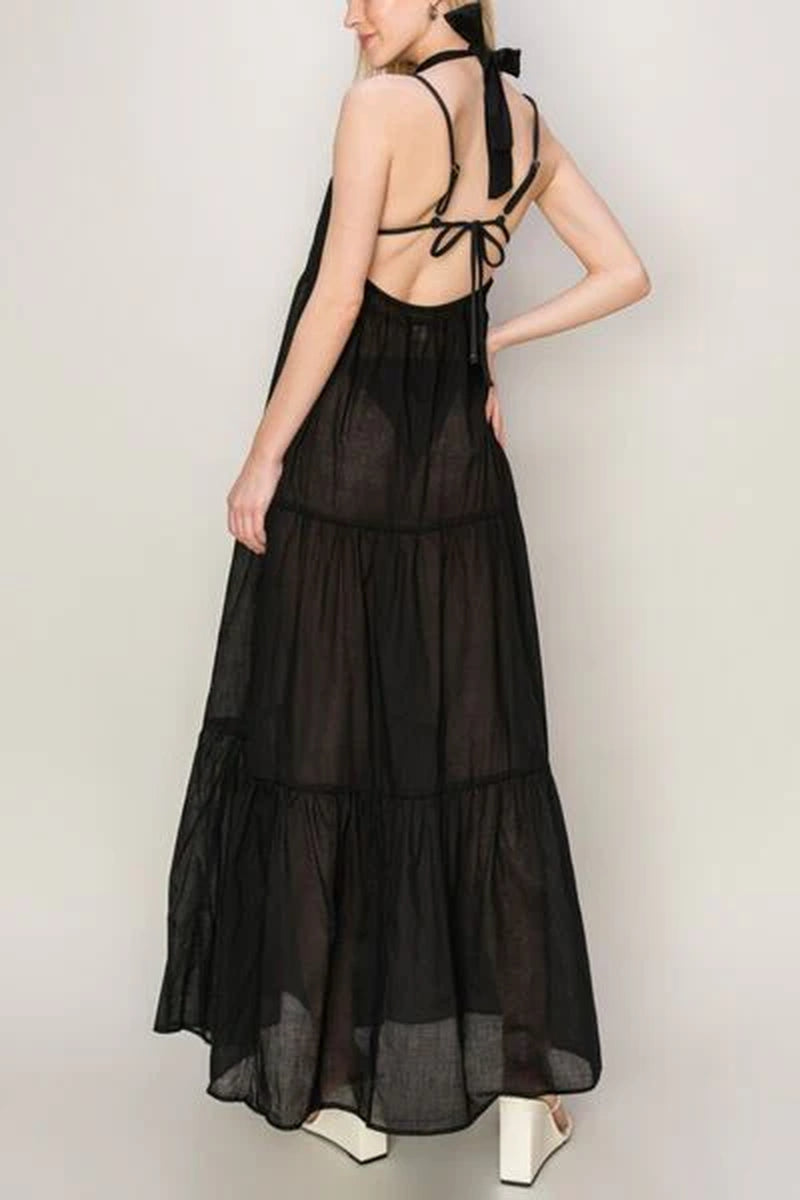 Halter Neck Cover up Maxi Dress-sassyexpress