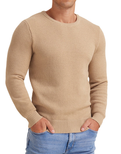 Mens Pullover Sweater Soft Lightweight Casual Classic Crewneck Knitwear Sweaters with Ribbing Edge Light Camel-Xxl