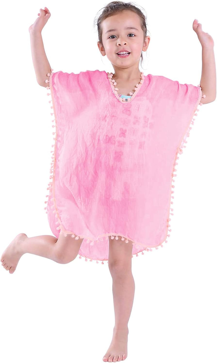 Girls Swim Cover up Beach Swimwear Coverup Swimsuit Wraps with Pom Pom Trim
