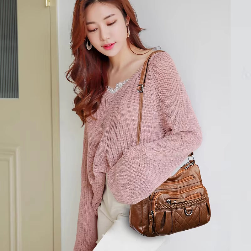 A Fashionable and Stylish PU Fabric Woven Design with Adjustable Shoulder Straps, Large Capacity WOMEN'S Crossbody Bag for Commu-sassyexpress