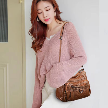 A Fashionable and Stylish PU Fabric Woven Design with Adjustable Shoulder Straps, Large Capacity WOMEN'S Crossbody Bag for Commu-sassyexpress