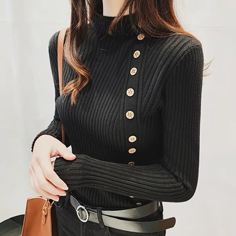 Women Knitted Winter Pullovers 2024 Fashion Long Sleeve White Black Sweaters Turtleneck Korean Clothes Elegant Pink Ladies Tops-sassyexpress