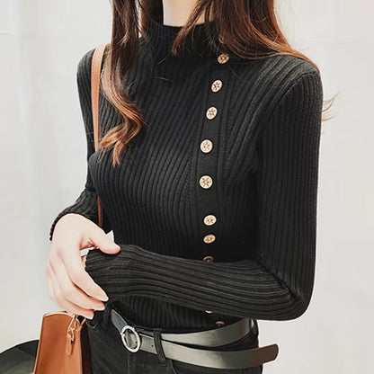 Women Knitted Winter Pullovers 2024 Fashion Long Sleeve White Black Sweaters Turtleneck Korean Clothes Elegant Pink Ladies Tops-sassyexpress