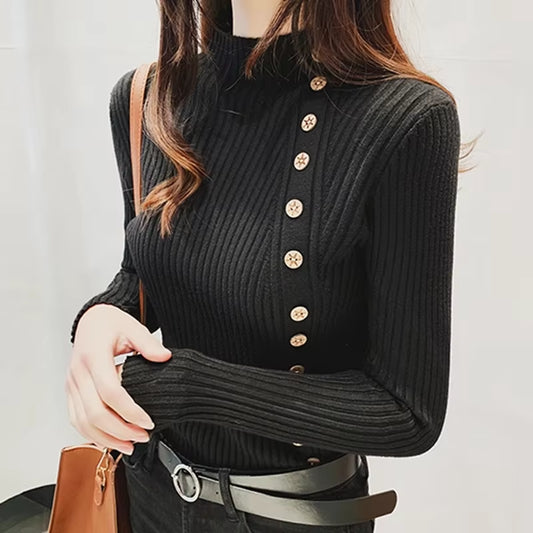 Women Knitted Winter Pullovers 2024 Fashion Long Sleeve White Black Sweaters Turtleneck Korean Clothes Elegant Pink Ladies Tops-sassyexpress