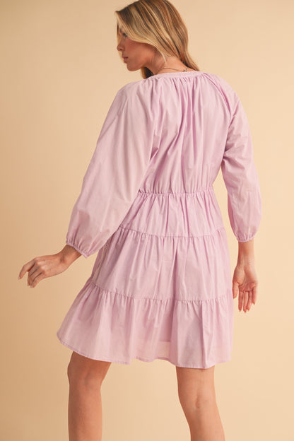 Aemi + Co Notched Balloon Sleeve Tiered Mini Dress-sassyexpress