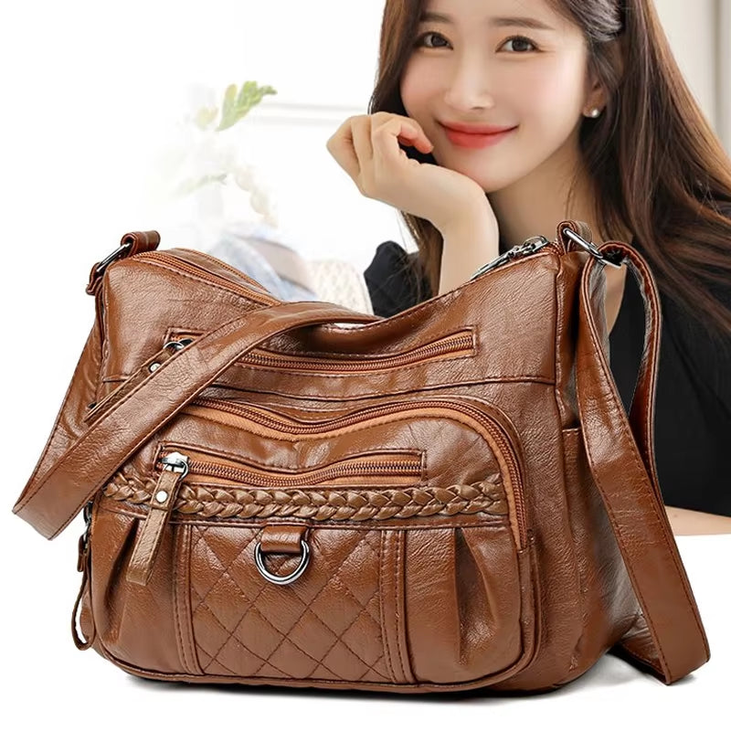 A Fashionable and Stylish PU Fabric Woven Design with Adjustable Shoulder Straps, Large Capacity WOMEN'S Crossbody Bag for Commu-sassyexpress