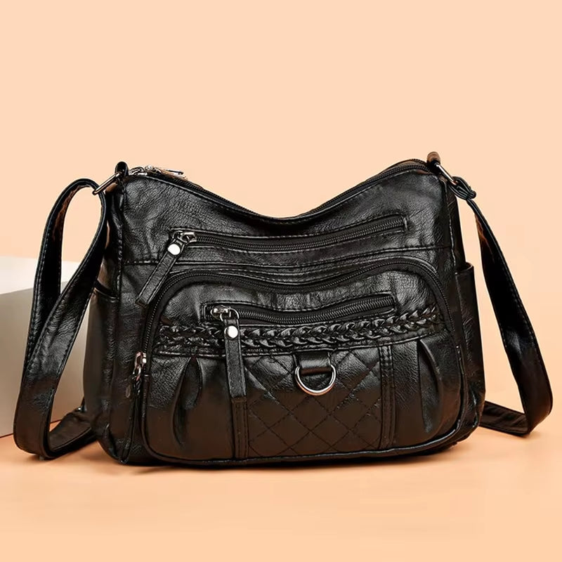 A Fashionable and Stylish PU Fabric Woven Design with Adjustable Shoulder Straps, Large Capacity WOMEN'S Crossbody Bag for Commu-sassyexpress