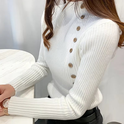 Women Knitted Winter Pullovers 2024 Fashion Long Sleeve White Black Sweaters Turtleneck Korean Clothes Elegant Pink Ladies Tops-sassyexpress