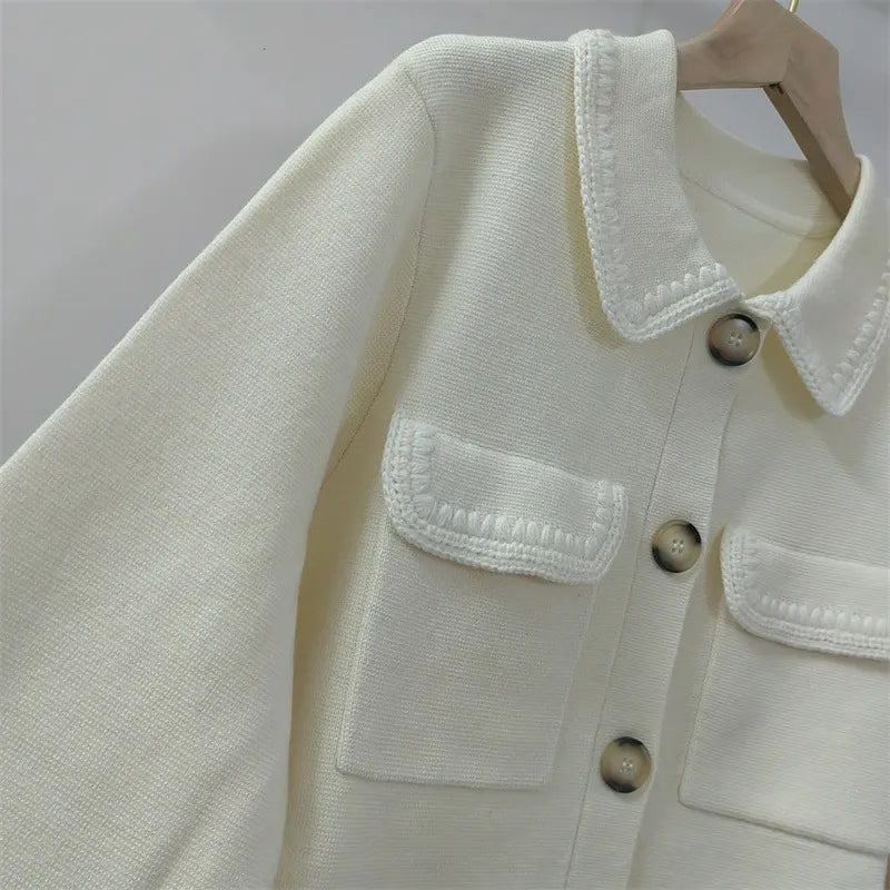 608 2024 Runway Spring Summer Brand Same Style Sweater Long Sleeve Lapel Neck Black White Cardigan Fashion Womens Clothes High Quality Womens Renjie-sassyexpress
